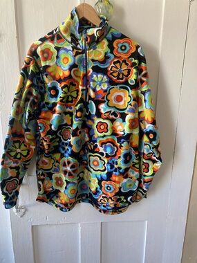 Floral Print Fleece Pullover Jacket - Multicolor